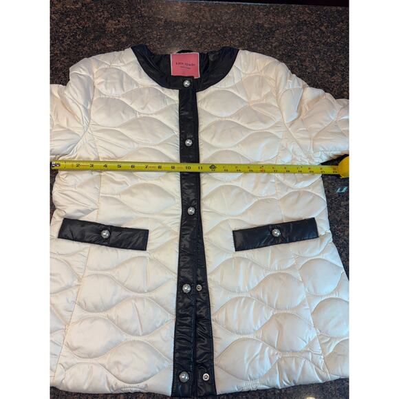 Kate Spade White and Black Quilted Jacket with Pearl Snaps Size L - Picture 7 of 11